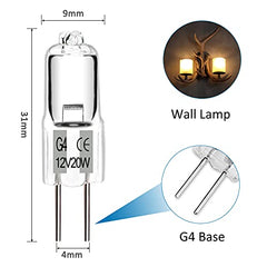 G4 Halogen Bulbs 20W 12V, G4 Dimmable Halogen Light Bulbs Warm White 2700K, 2 Pin G4 Halogen Light Bulb Clear Capsule Lamp Bulbs for Cooking Lighting, Crystal Chandeliers, Track Lighting, Pack of 10