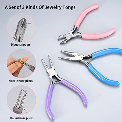 3 Pcs Jewellery Making Pliers, Pliers for Jewellery Making, Jewelry Making Pliers Tools with Needle Nose Pliers/Chain Nose Pliers/Wire Cutter Pliers for Jewellery Beading Repair Making