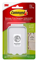 Command Jumbo Canvas Hanger Hook, Pack of 1 Hook and 4 Adhesive Strips, White - Damage Free Hanging - For Canvas Framed Pictures, Prints and Art - Holds up to 2.2kg