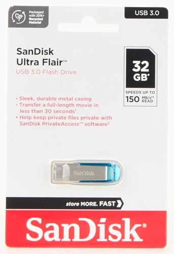 SanDisk Ultra Flair 32 GB USB 3.0 Flash Drive, Upto 150MB/s read - Blue