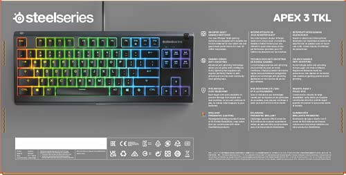 SteelSeries Apex 3 TKL - RGB Gaming Keyboard - Tenkeyless Compact Esports Form Factor - 8-Zone RGB Illumination - IP32 Water & Dust Resistant - English QWERTY Layout