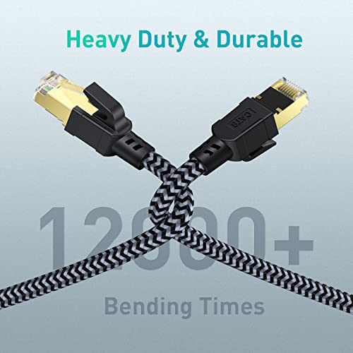 CABNEER Cat 8 Ethernet Cable 7M, High-Speed Gigabit Braided RJ45 LAN Patch Cord, 40Gbps 2000Mhz S/FTP, Lan Network Cable Compatible with PS5/4, Modem, Router, Switch, Faster than Cat7