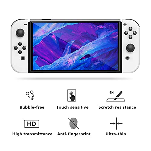 Lusee 4 Pack Screen Protector compatible with Nintendo Switch OLED Model 2021 7'' Tempered Glass with Install Frame Tool [Full Coverage] [Anti Scratch] [without Air Bubbles] [HD Clear]