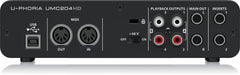 Behringer UMC204HD Audiophile 2x4, 24-Bit/192 kHz USB Audio/MIDI Interface with Midas Mic Preamplifiers,Black