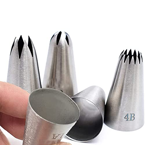 Cake Piping Nozzles Tips Kit,5 Pcs Piping Nozzles Large Cake Decorating Tools,Stainless Steel Icing Piping Tips for Baking DIY Cookie Cream Cupcake Decorating,#1A 1M 2A 2D 4B