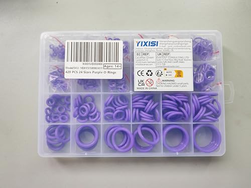 YIXISI 420 PCS 24 Sizes Purple O-Rings Assortment Kit, Silicone Metric O-Rings, for Tap Plumbing Washer Seal & Auto Quick Repair