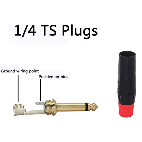 XMSJSIY 6.35 mm TS Audio Plug, 1/4 inch Mono Male Connector, Gold-Plated 6.3 TS Mic Plug for Guitar/Speaker/Microphone Cable etc (4 Pack)