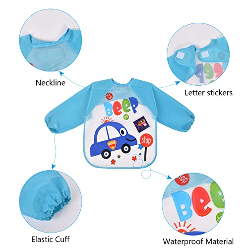 Vicloon Bibs with Sleeves, 4 Pcs Baby Waterproof Weaning Toddler Bib, Long Sleeve Bib Unisex Feeding Bibs Apron for Infant Toddler 6 Months to 3 Years Old