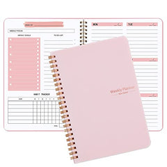 Weekly Planner Notebook, Undated A5 Planner Notebook Daily Planner To Do List Diary,Weekly Goals Planner with Habit Tracker 52 Weeks Planning for College Work Adhd Planner(Pink)