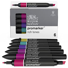 Winsor & Newton, Promarker, Rich Tones, Set of 6, Alcohol Based Dual Tip Markers