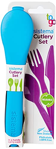 Sistema Cutlery Set TO GO   Travel Cutlery Set with Knife, Fork & Spoon   Durable Case for Storage   BPA-Free Plastic   Dishwasher Safe