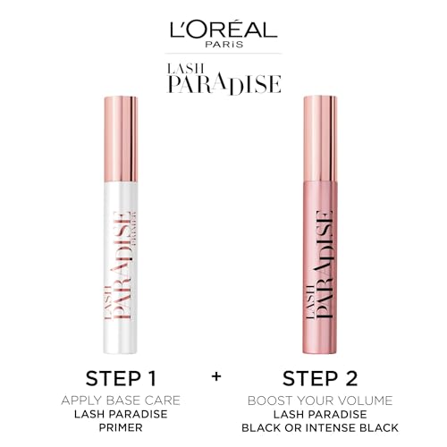 L'Oréal Paris Intense Volume Mascara, Volumising and Lengthening, Infused with Castor and Floral Oils to Condition Eyelashes, Suitable for Sensitive Eyes, Soft Fibre Brush, Lash Paradise, Black