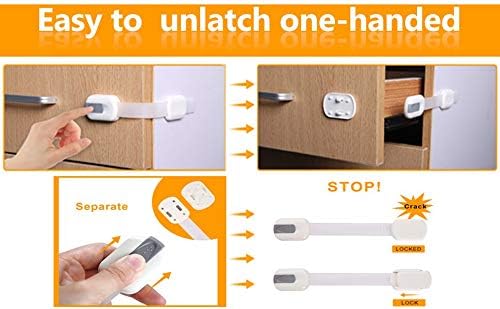 6 Pack Child Safety Cuboard Strap Locks - Adjustable Child Cuboard Locks with 3M Adhesives - Baby Proof for Cabinets Drawers Toilet Fridge Locks Easy to Install (Pack of 6)