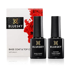 BLUESKY Gel Nail Polishes, No Wipe Top Coat and Base Coat, Soak Off LED UV Gel Nail Polish Set, Long Lasting, Shiny, High Gloss Finish, Clear, 2 x 5ml Bottles