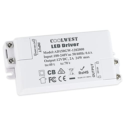 COOLWEST 24W LED Power Supply Driver Transformer 12V DC 2A - Constant Voltage for LED Strip Light G4 MR16 MR11 GU10 Bulbs