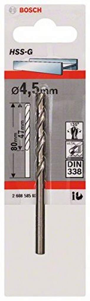 Bosch Professional 1x Metal drill bits HSS-G DIN 338 (for metal, Ø 4.5 x 47 x 80 mm, Accessory Drill Driver)