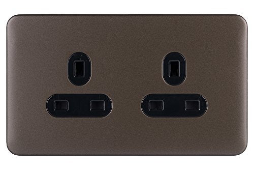 Schneider Electric Lisse Screwless Deco - Unswitched Double Power Socket, 13A, GGBL3060BMBS, Mocha Bronze with Black Insert