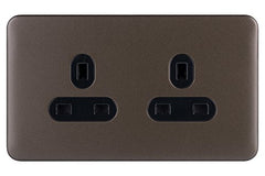 Schneider Electric Lisse Screwless Deco - Unswitched Double Power Socket, 13A, GGBL3060BMBS, Mocha Bronze with Black Insert