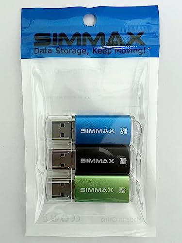 Memory Stick 3 Pack 16GB USB 2.0 Flash Drives Thumb Drive Pen Drive by SIMMAX (16GB Green Black Blue)