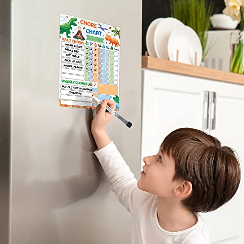 WERNNSAI Dinosaur Chore Chart - Magnetic Reward Chart for Boys Kids Good Behavior Chart with 1 Marker Reusable Dry Erase Responsibility Charts for Fridge Home School Supplies