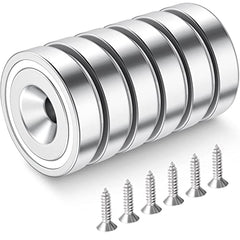 Wukong 6 Pieces Magnets, 20 X 7 mm Super Strong Neodymium Magnets with Hole Small Industrial Rare Earth Magnets with 6 Screws and Force 22 Lbs for Whiteboards Refrigerator Kitchen Workplace