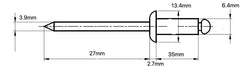 6.4mm x 35mm Blind Pop Rivet Dome Head Aluminium/Steel Shaft (Pack of 20)