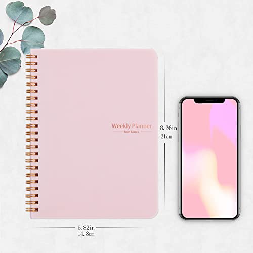 Weekly Planner Notebook, Undated A5 Planner Notebook Daily Planner To Do List Diary,Weekly Goals Planner with Habit Tracker 52 Weeks Planning for College Work Adhd Planner(Pink)