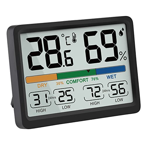 Humidity and Temperature Monitor - AIMILAR Digital Indoor Thermometer with High Low History, ℉ / ℃ Selectable, Easy to Use, Calibrate-able, Magnetic Option and Clear Display