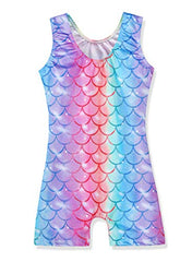 XiaoMoSha Gymnastics Leotards for Girls Sleeveless Unitard Dance Outfit for Kids Gradient Color Sparkly Unicorn Rainbow for Little Girls(Mermaid Colorful, 9-10 Years)