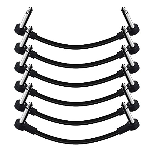 SONICAKE 6 Inch Guitar Patch Cable Guitar Effect Pedal Cables Noiseless 1/4 inches Right Angle TS Mono Cords for Guitar/Bass Effect Pedals Black 6 Pack