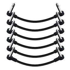 SONICAKE 6 Inch Guitar Patch Cable Guitar Effect Pedal Cables Noiseless 1/4 inches Right Angle TS Mono Cords for Guitar/Bass Effect Pedals Black 6 Pack