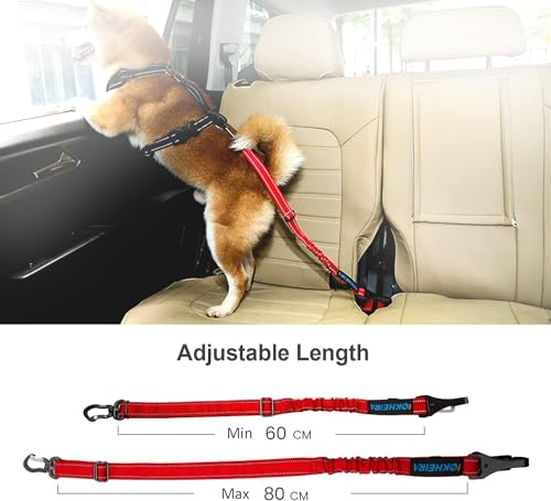 IOKHEIRA Dog Seatbelt, Aviation Aluminum Carabiner Nylon Dog Seat Belt, Adjustable Dog Car Harness, Pet Safety Belt with Hook Latch & Seatbelt Buckle