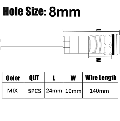 Gebildet 5pcs 8mm 3V-4.5V-5V-6V-7.5V-9VDC Energy Saving LED Metal Indicator Light Waterproof Signal Lamp with Wire(Red/Orange/Blue/Green/White)