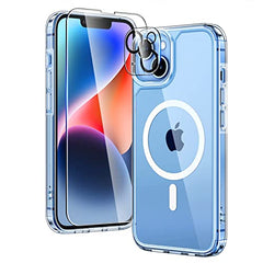 TAURI 5 in 1 Magnetic Design for iPhone 14/iPhone 13 Case, and 2 Screen Protector and2 Camera Protector, [Design for MagSafe] Anti-Yellow Shockproof Phone Case