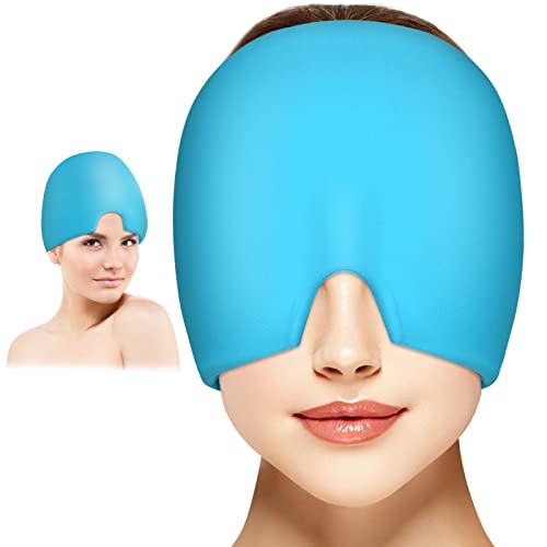 ACWOO Migraine Relief Cap, Reusable Cold Hot Therapy Migraine and Headache Relief Cap, Single-sided Gel Ice Hot Head Wrap for Chronic Migraine, Tension Headache, Sinus Stress, Puffy Eyes (Blue)