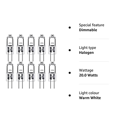 G4 Halogen Light Bulbs 20W 12V Clear Capsule 2 Pin Lamp Bulb Halogen Pin Base Warm White Dimmable 10 Pack