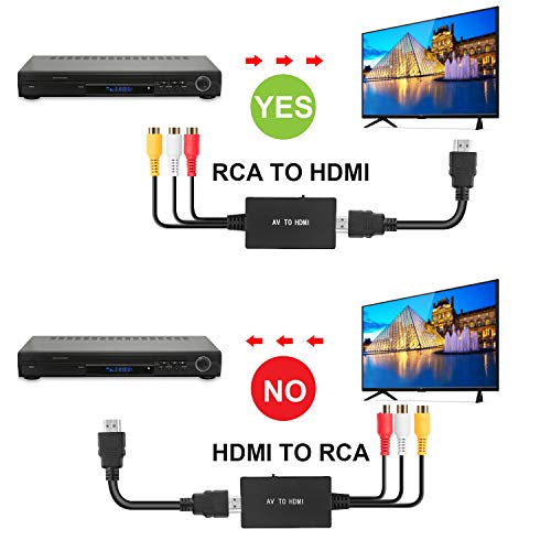 uhddadi RCA to HDMI Converter, AV to HDMI Adapter, AV Composite CVBS Video Audio Converter Adapter Supporting 1080P for PS2/PS3/ STB/Xbox VHS/VCR/Blue-Ray DVD Players