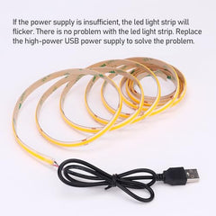 GOMING DC 5V USB COB Orange LED Strip Light USB Powered 6.6ft/2M 640LEDs Indoor Use IP20 Flexible LED Tape Lights