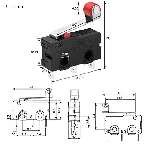 InduSKY 10Pcs Micro Limit Switch with Momentary Roller Lever Arm AC 250V 5A SPDT 1NO 1NC Snap Action Micro Switches