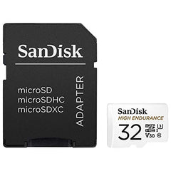 SanDisk HIGH ENDURANCE Video Monitoring for Dashcams & Home Monitoring 32 GB microSDHC Memory Card and SD Adaptor, Up to 100 MB/s read and 40 MB/s Write, Class 10, U3, V30, White