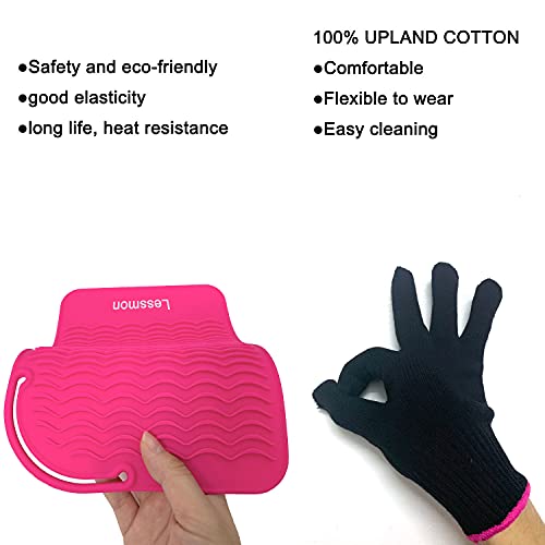 Flat Iron Travel Mat, Curling Iron Counter Protector with Heat Resistant Glove for Curling Irons, Hair Straightener, Flat Irons and Hair Styling Tools, 9” x 6.5”, Pink by Lessmon