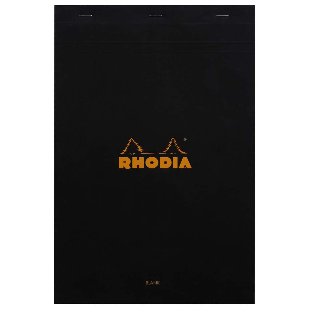 RHODIA 190009C - Stapled Notepad N°19 Black - A4and - 80 Detachable Sheets - Plain White Clairefontaine Paper 80 g/m - Soft, Resistant and Waterproof Coated Card Cover - Basics