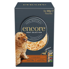 Encore Natural Wet Dog Food, Multipack Meat Selection in Gravy 100g Pouch (Pack of 5x100g)