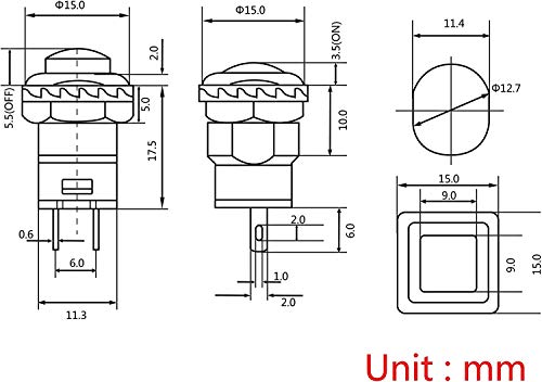 RUNCCI-YUN 10 pcs 12mm Push Button Switch ，Spst Self-Locking Switch，Round Push Button Switch， Latching Push Button Switch，Push Button Switch 12v，6 Color with Pre-soldered Wires