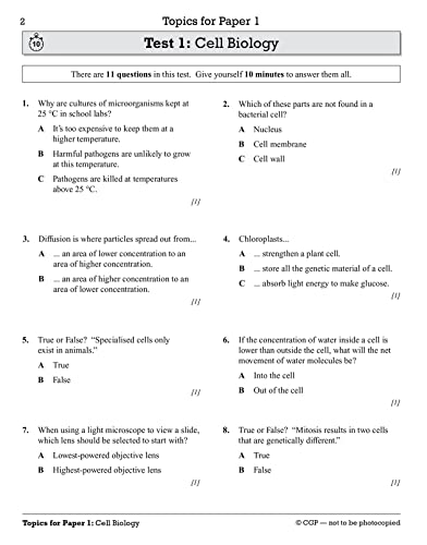 GCSE Biology: AQA 10-Minute Tests (includes answers): for the 2024 and 2025 exams (CGP AQA GCSE Biology)