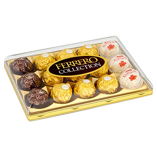 Ferrero Collection Pralines, Chocolate Gift Hamper, Treat Box, Mothers Day Gifts, Assorted Rocher, Coconut Raffaello and Dark Chocolate Rondnoir, Box of 15 (172g)