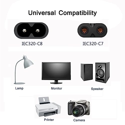 IEC 60320 C8 Plug to C7 Receptacle Male to Female Extension Power Supply Main Adapter Cable (30cm)