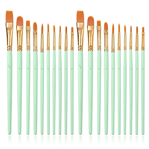 Aniyoo Paint Brushes 20 PCS Nylon Hair Paint Brushes Set for Acrylic Oil Watercolor Gouache Painting Face Paint Brushes for Children and Adults