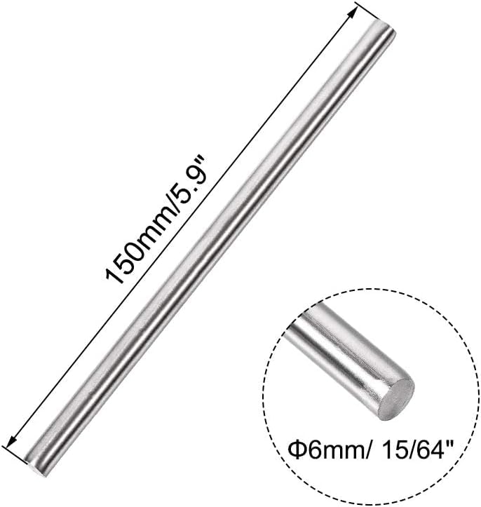 TOP-VIGOR 5Pcs 6mm x 150mm 304 Stainless Steel Round Rods, Metal Solid Round Shaft Rods Lathe Bar Stock for DIY Crafts Car Helicopter Airplane Model