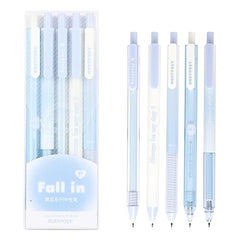 5pcs Aesthetic Gel Ink Rollerball Pens Retractable Ballpoint Pens Black Ink Pens Set, 0.38mm & 0.5mm Gel Pens Stationary Supplies, Fun Colourful Designs Writing Drawing School Office Diary